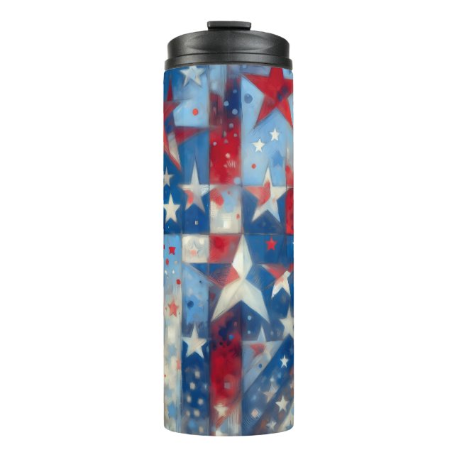 Patriotic US Flag Abstract Art Thermal Tumbler (Front)