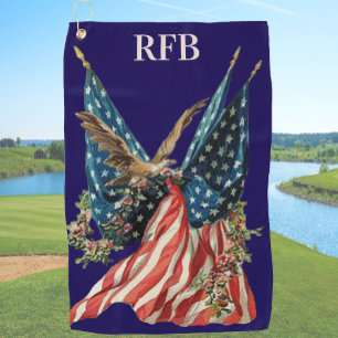 Patriotic US Flag And Bald Eagle American Flag Golf Towel