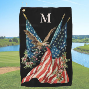 Patriotic US Flag And Eagle American Flag Golf Towel