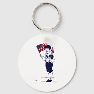 Patriotic US Flag and Fireworks Boy Keychain