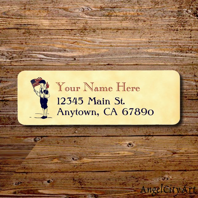 Patriotic US Flag and Fireworks Custom Address (Patriotic us flag boy with fireworks label)