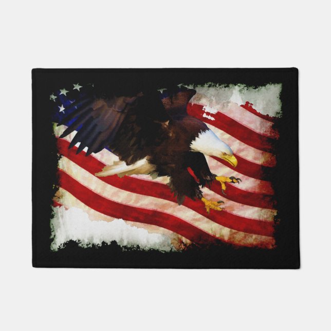 Patriotic US Flag & Bald Eagle Doormat (Front)
