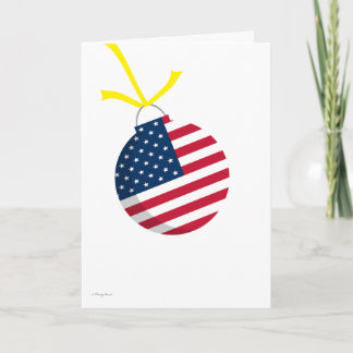 Patriotic US Flag Christmas Ornament Yellow Ribbon Holiday Card