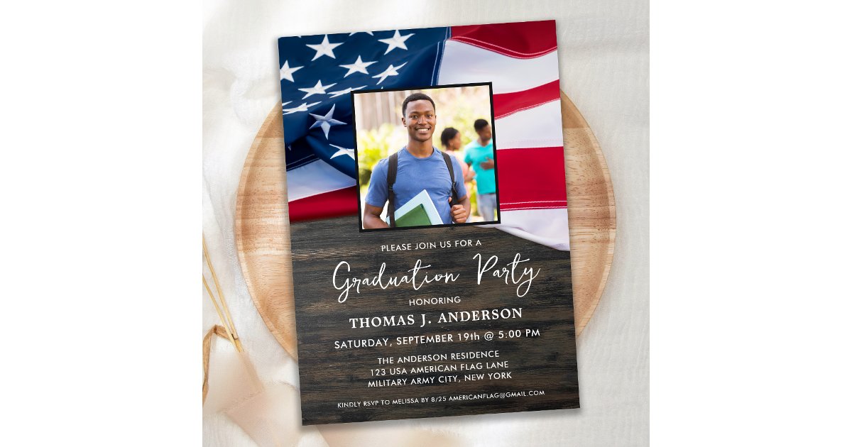 Patriotic US Flag Custom Photo Military Graduation Invitation | Zazzle