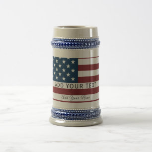 Patriotic US Flag Custom Text Name Beer Stein