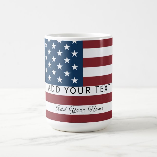 Patriotic US Flag Custom Text Name  Coffee Mug (Center)