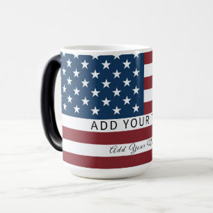 Patriotic US Flag Custom Text Name Magic Mug