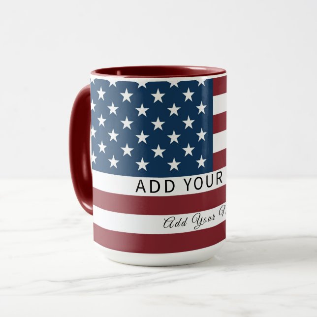 Patriotic US Flag Custom Text Name  Mug (Front Left)