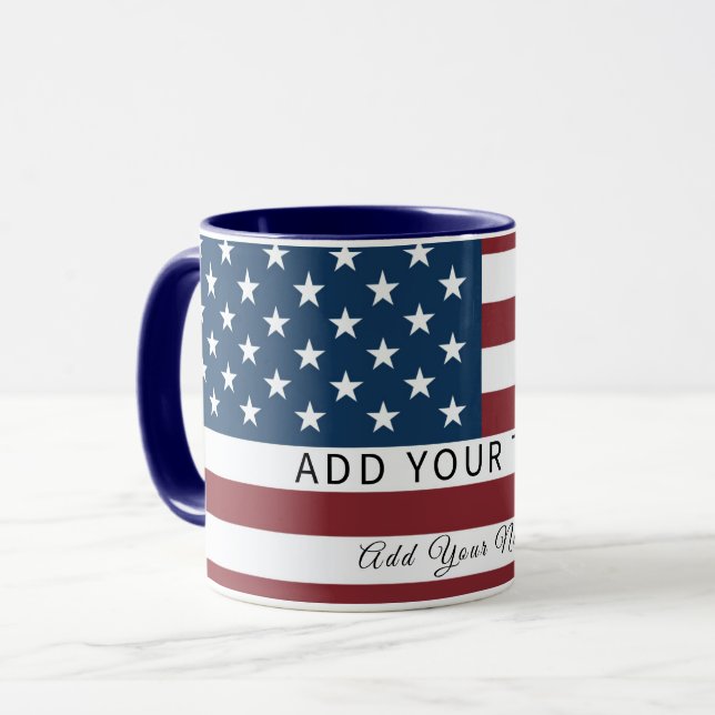 Patriotic US Flag Custom Text Name  Mug (Front Left)