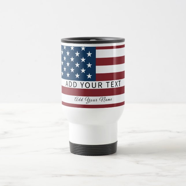 Patriotic US Flag Custom Text Name  Travel Mug (Center)