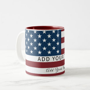 Patriotic US Flag Custom Text Name  Two-Tone Coffee Mug
