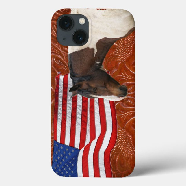 Patriotic US Flag, Pinto & Faux Leather Case-Mate iPhone Case (Back)