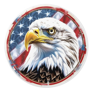 Patriotic US Flag Rustic Bald Eagle Ceramic Knob