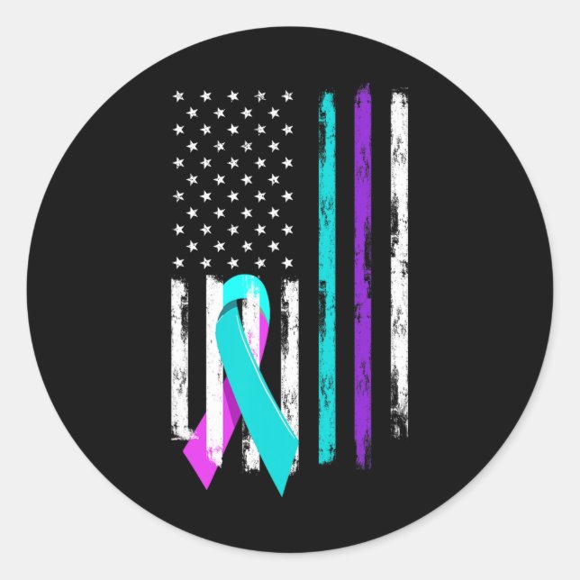 Patriotic Us Flag Support Suicide Prevention Aware Classic Round Sticker (Front)