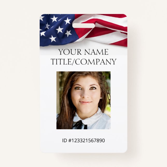 PATRIOTIC US flag Template Employee Photo Name ID  Badge (Front)