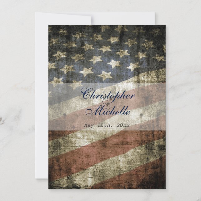 Patriotic US Flag Wedding Invitation and RSVP (Front)