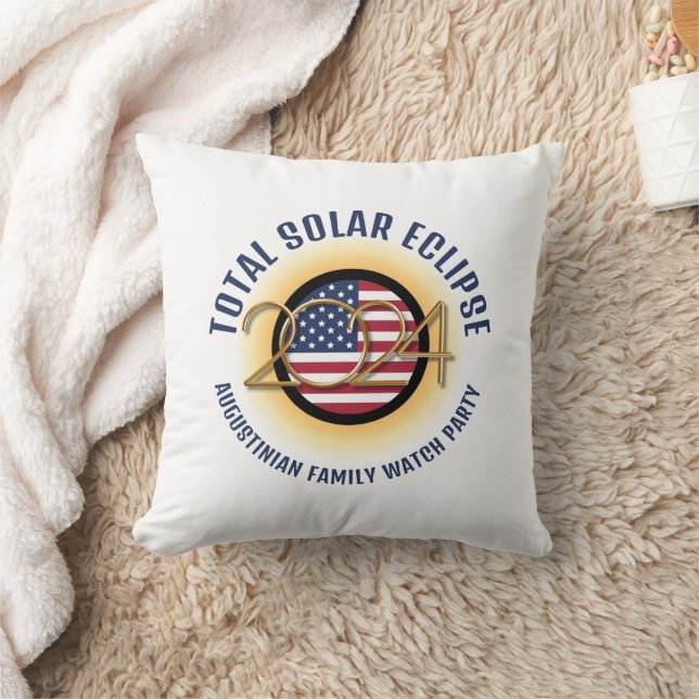 Patriotic USA 2024 TOTAL SOLAR ECLIPSE Family Throw Pillow (Blanket)