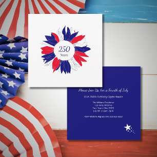 Patriotic USA 250 Years 4th of July Red White Blue Invitation