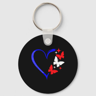 Patriotic Usa 4th Of July Heart With Red White But Keychain