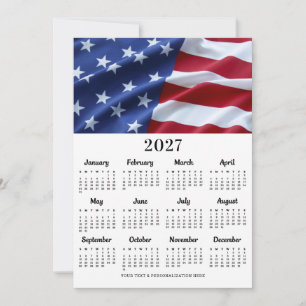 Patriotic USA American Flag 12 Month Calendar Holiday Card