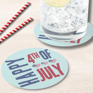 Patriotic USA American Flag 4th Of July Party Round Paper Coaster