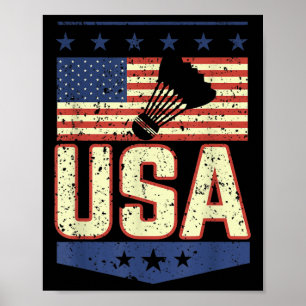 Patriotic Usa American Flag Badminton Player - Bir Poster