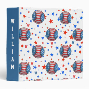 Patriotic USA American Flag Baseball Name Monogram Binder