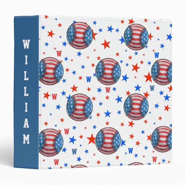 Patriotic USA American Flag Baseball Name Monogram Binder (Front/Spine)