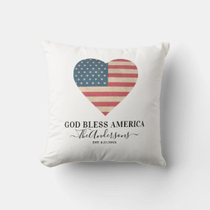 Patriotic USA American Flag Heart  Throw Pillow