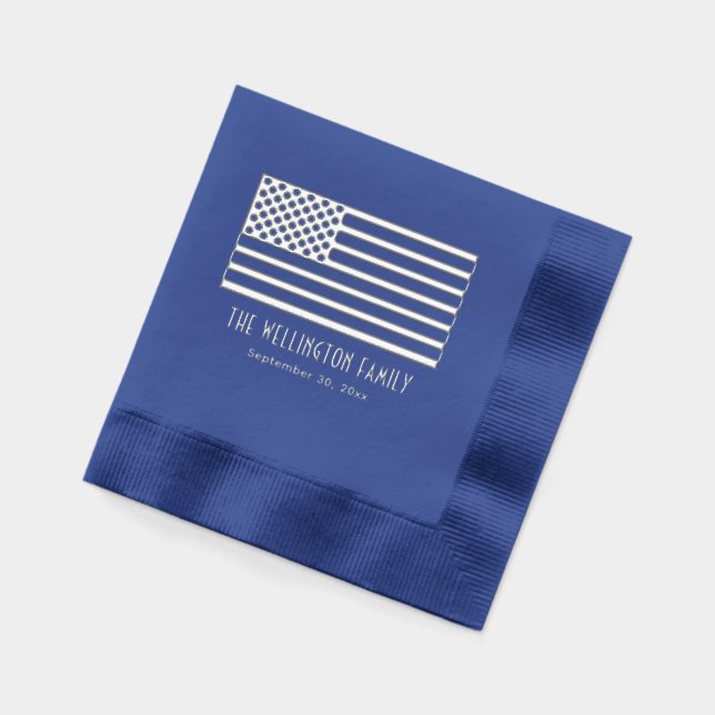 Patriotic USA American Flag Name Date Foil Napkins (Left)