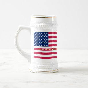 Patriotic USA American Flag Personalized Monogram Beer Stein