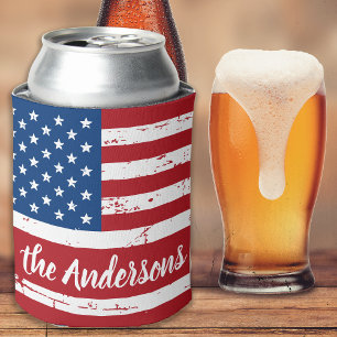 Patriotic USA American Flag Personalized Name Can Cooler
