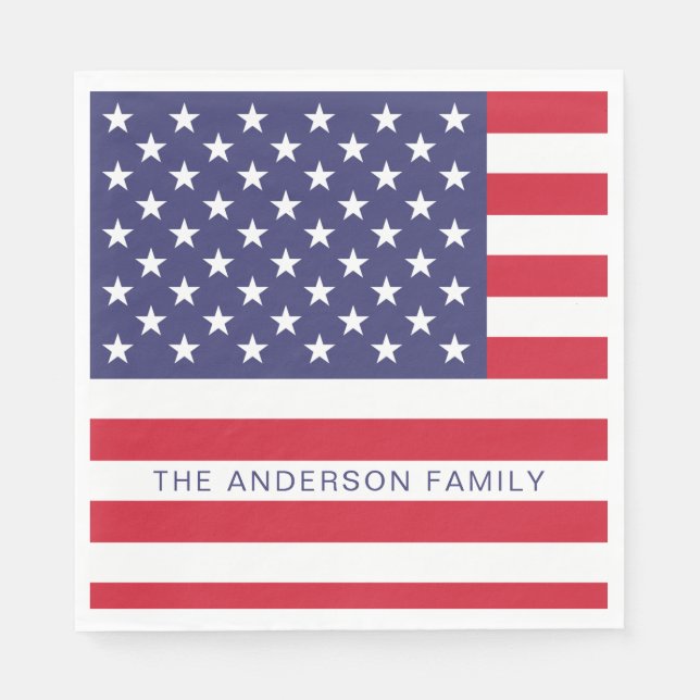 Patriotic USA American Flag Personalized Napkin (Front)