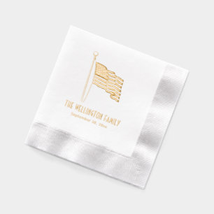 Patriotic USA American Flag Waving Name Date Foil Napkins