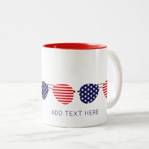 Patriotic USA Aviator Sunglasses Add Own Text Two-Tone Coffee Mug