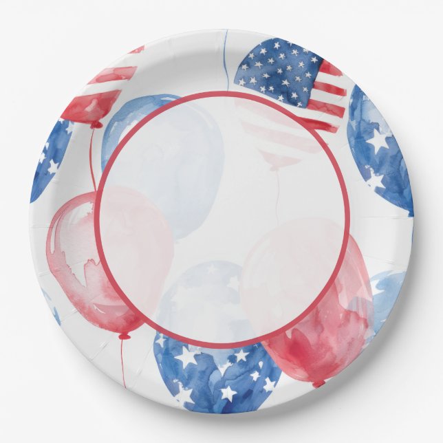 Patriotic USA Balloons Paper Plate (Front)