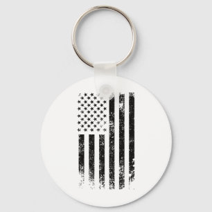 Patriotic Usa Black American Flag Distressed Grung Keychain