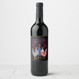 Patriotic USA Chicken USA Hen 4th Of July Wine Label