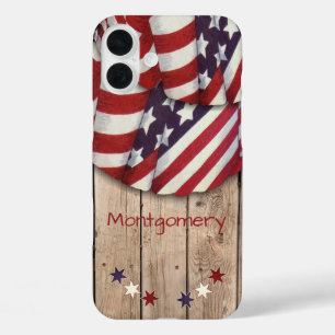 Patriotic USA Colour Bunting on Wood Slat Fence iPhone 16 Plus Case