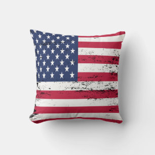 Patriotic USA Distressed Design Style Flag Throw Pillow