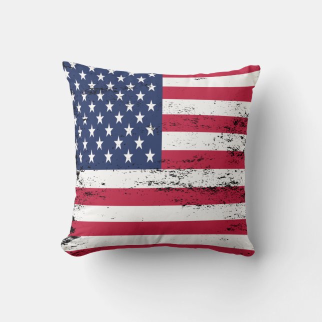 Patriotic USA Distressed Design Style Flag Throw Pillow (Front)