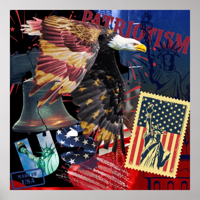 Patriotic Usa Eagle Stamp and Liberty Bell  Poster (Front)