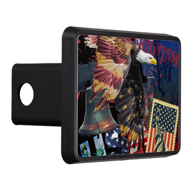Patriotic Usa Eagle Stamp and Liberty Bell      Trailer Hitch Cover (Right)