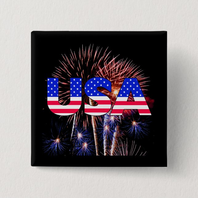 Patriotic USA Fireworks 2 Inch Square Button (Front)