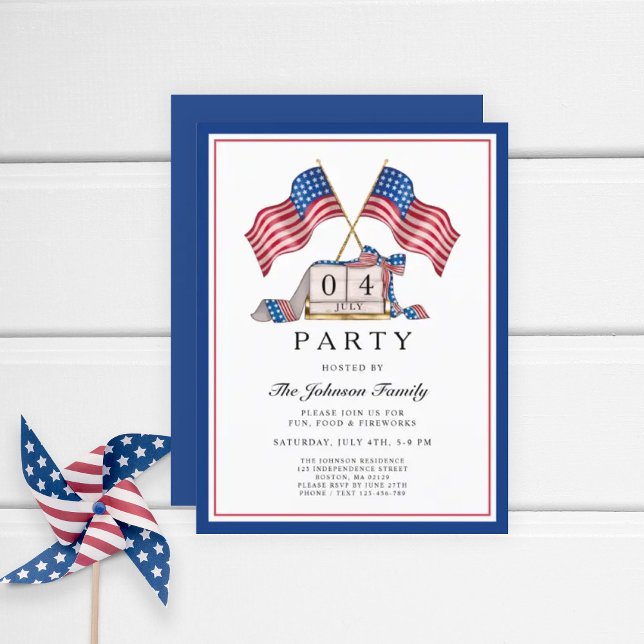 Patriotic USA Flag 4th Of July  Invitation Postcard (Patriotic Elegant 4th Of July Party Invitation Postcard)
