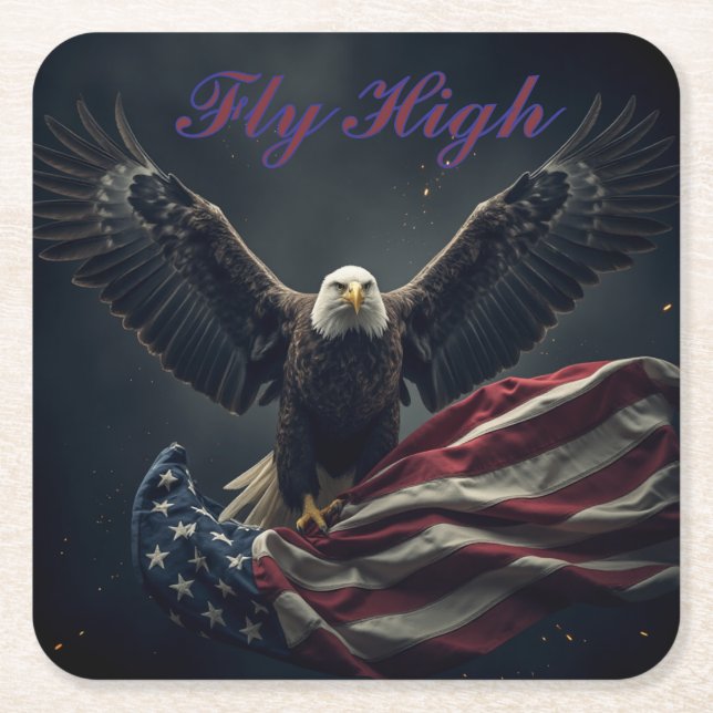 Patriotic USA Flag Eagle Square Paper Coaster (Front)