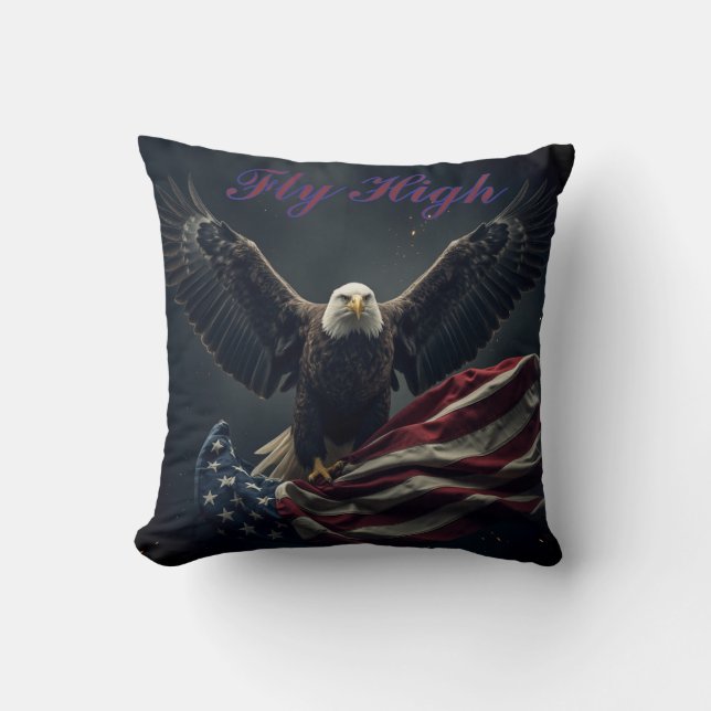 Patriotic USA Flag Eagle Throw Pillow (Front)