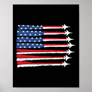 Patriotic Usa Flag Fighter Jet 4th July Boy Red Wh Poster