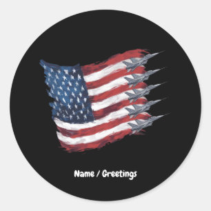 Patriotic USA Flag Fighter Jets 4th of July Classic Round Sticker