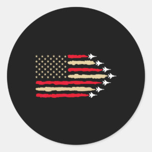 Patriotic Usa Flag Fighter Jets Airplane 4th Of Ju Classic Round Sticker